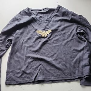 L.L. Bean Black V-Neck Shirt With Wonder Women Patch Large